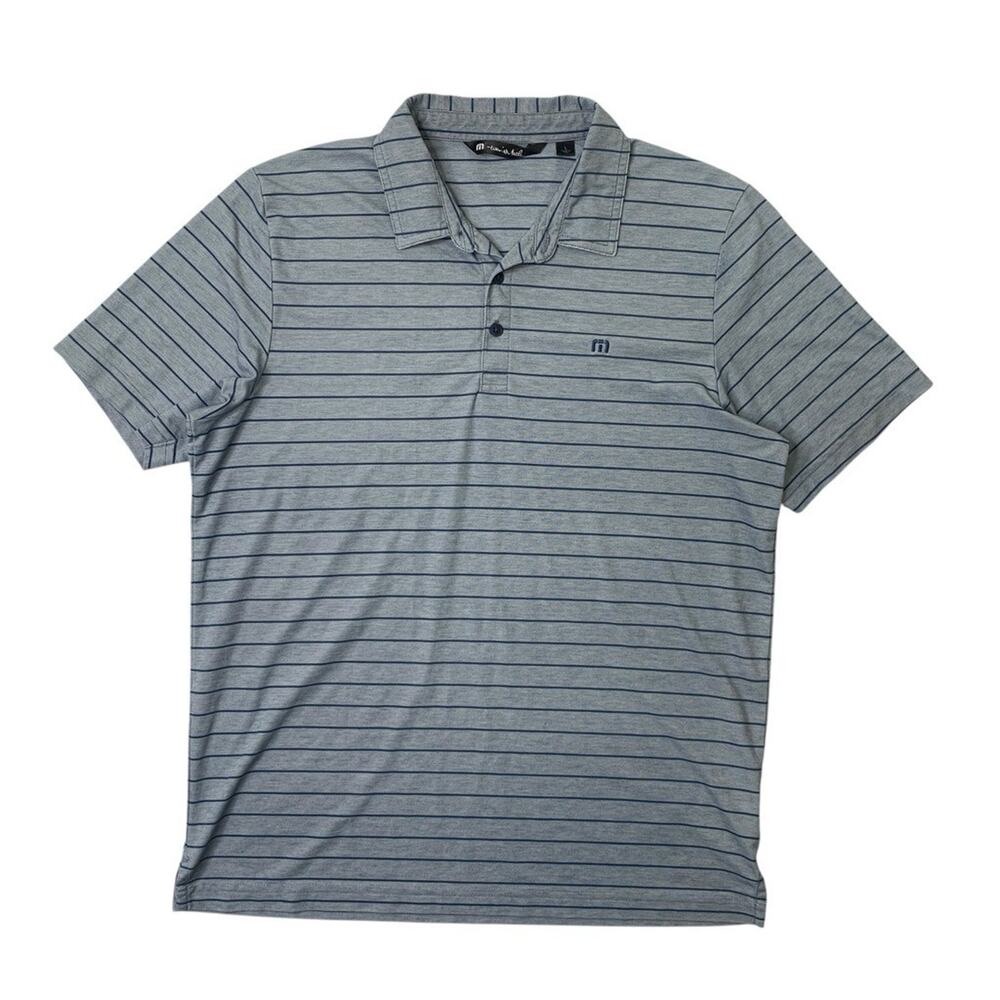Travis Mathew Polo Shirt Mens Large Titanium Navy Pima Cotton Blend Striped Golf